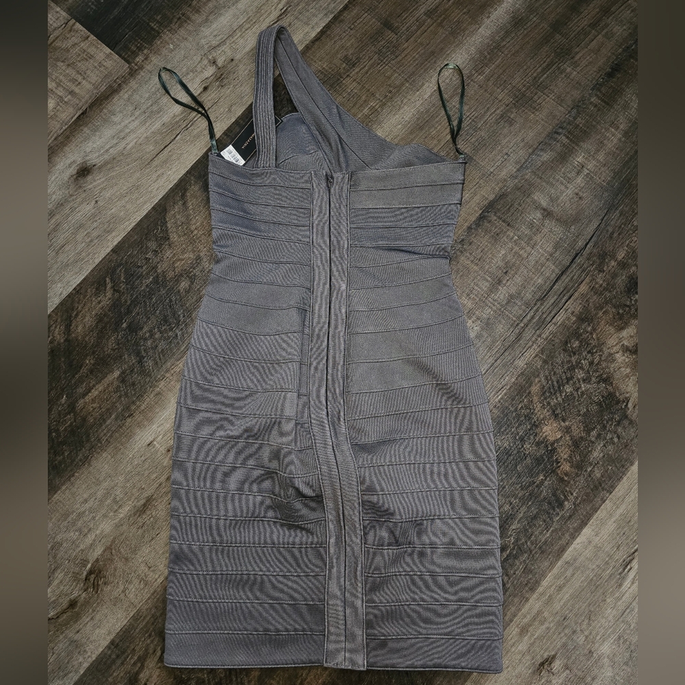 BCBGMaxAzria One-Shoulder Charcoal/Olive Dress, XS, NWT - Picture 10 of 12